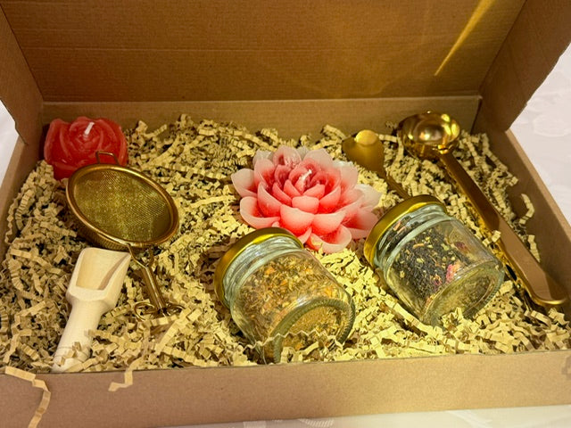 The Mini Chai Treat Box – Chai Gift Set with Two Mini Jars, Gold Teaware & Handmade Candle